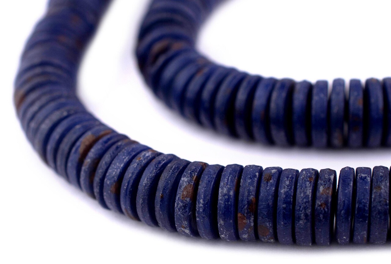 The Bead Chest 10mm Lapis Blue Bone Button Beads: Nepal Flat Round Disk Heishi Beads for DIY Necklace Jewelry Making